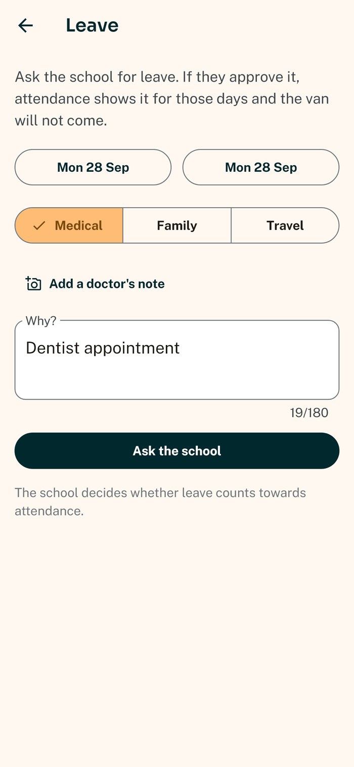 Applying for leave in the parent app