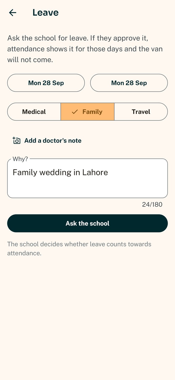 Applying for leave in the parent app