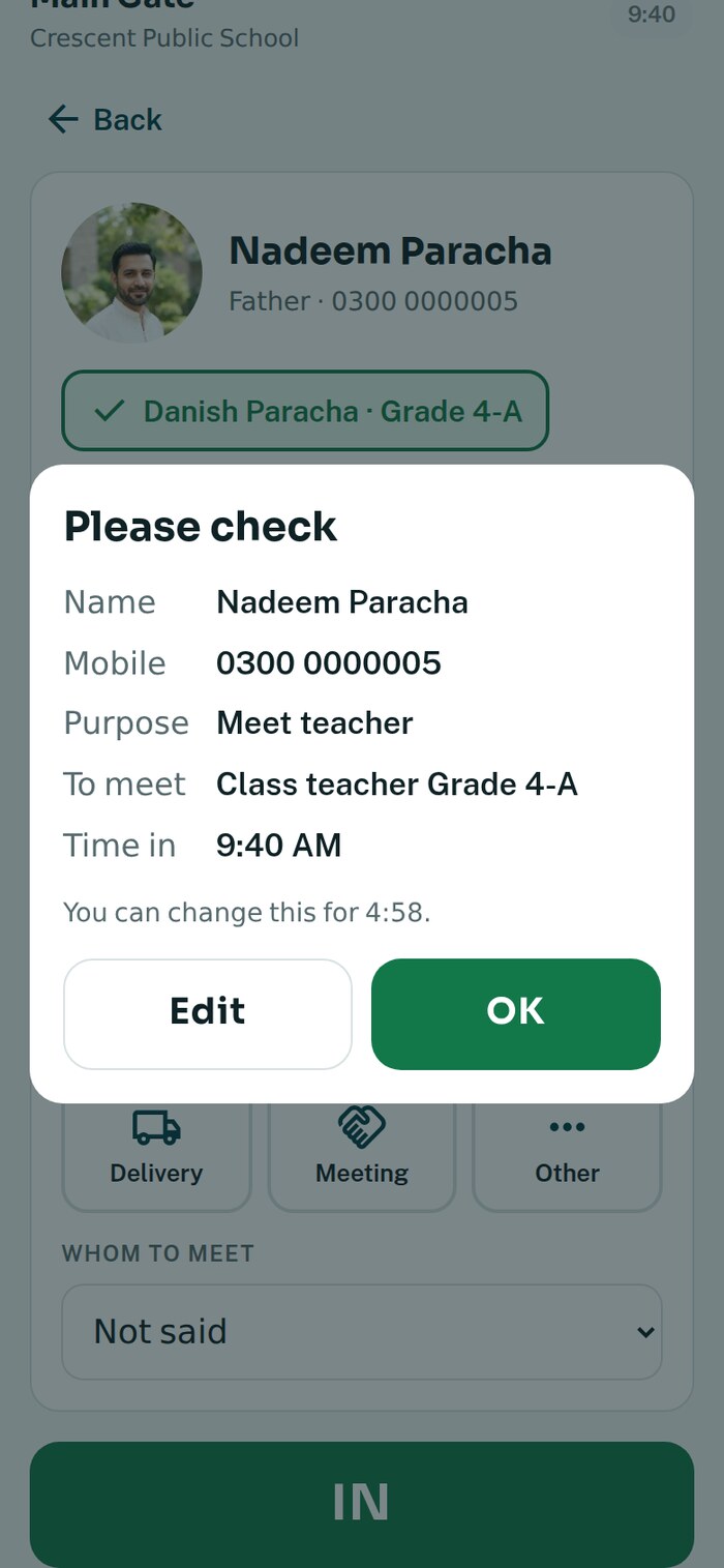 The entry shown to check, with Edit and OK