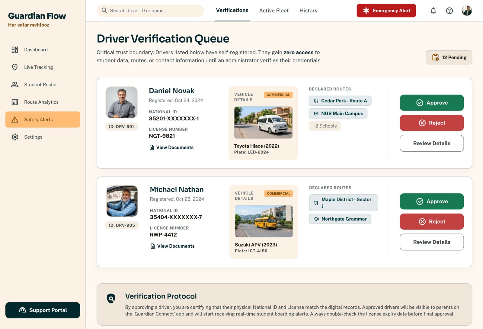 Driver verification queue