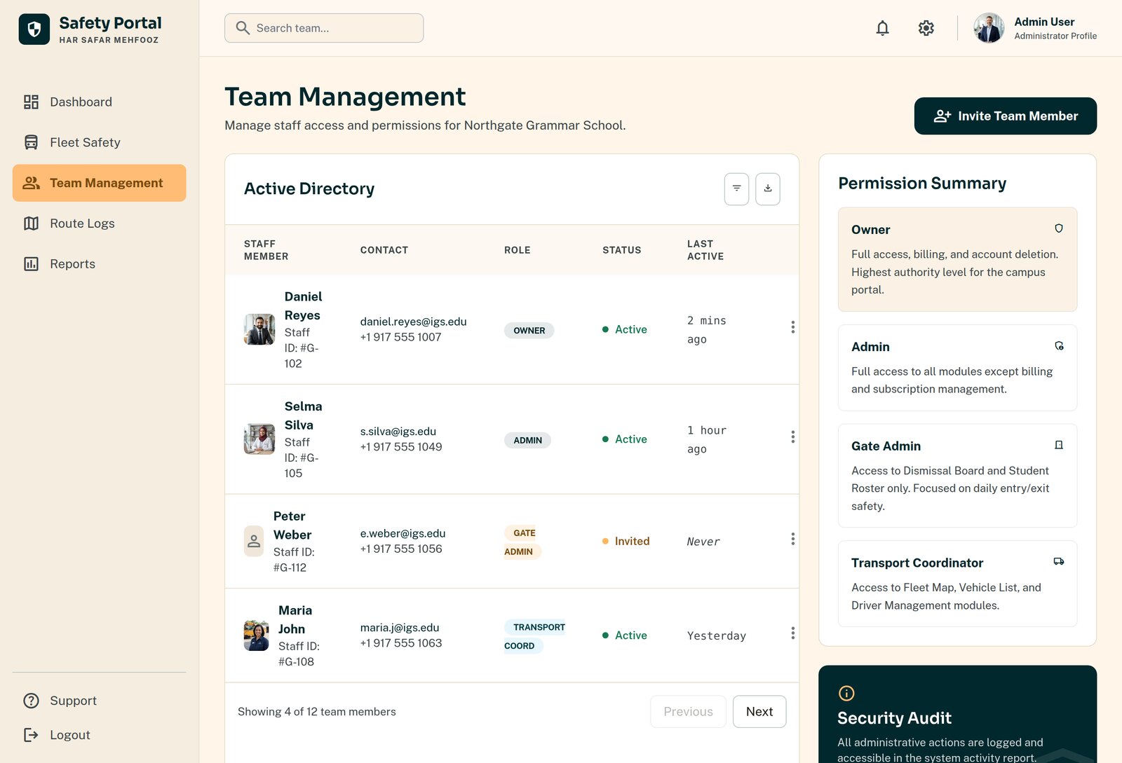 Users and roles management