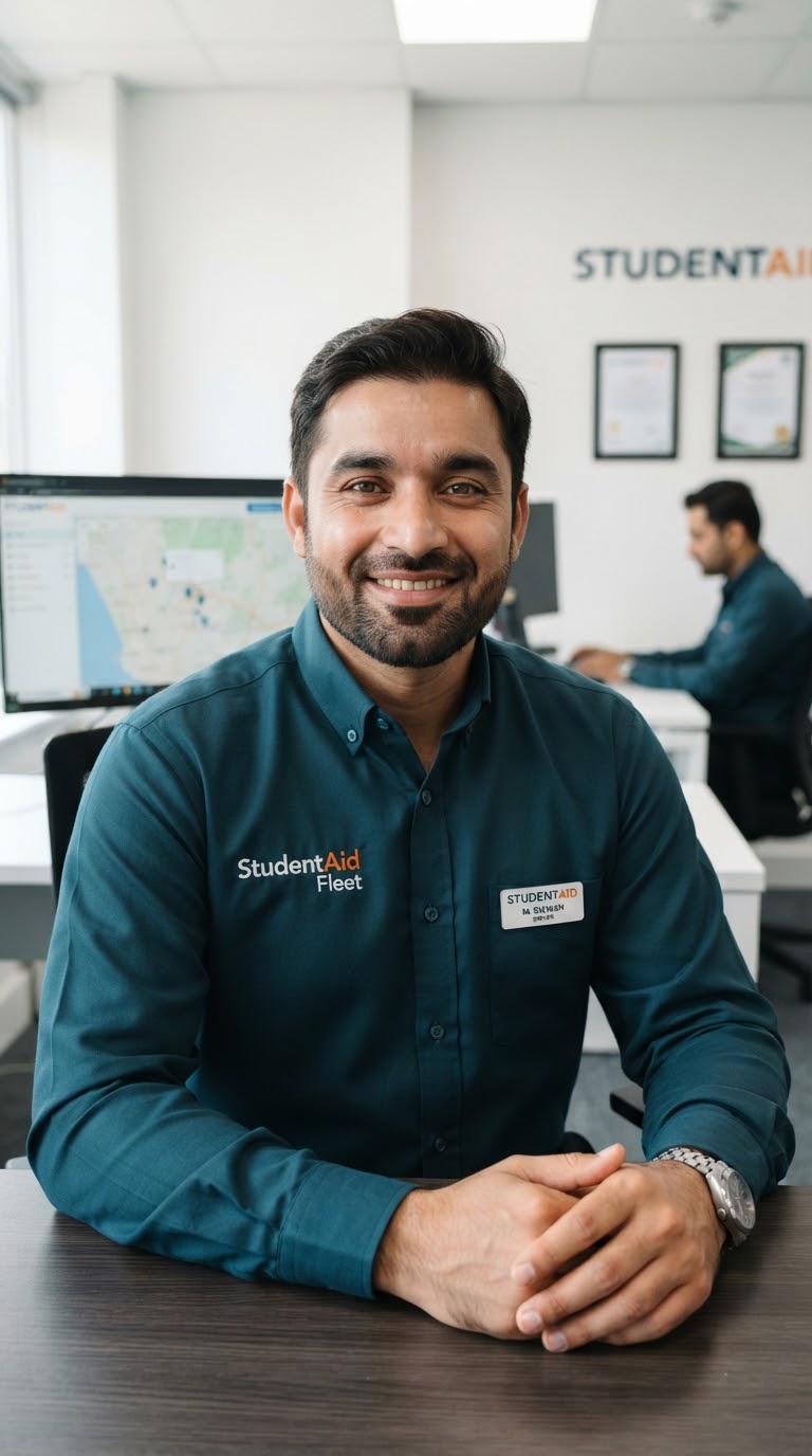 A StudentAid fleet operator at the transport desk
