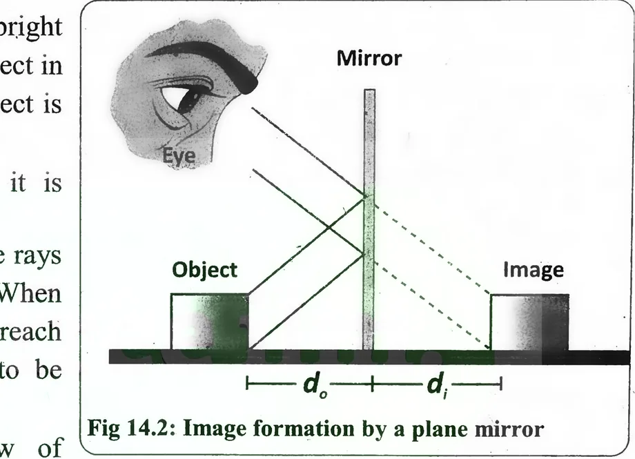 Fig 14.2: Image formation by a plane mirror